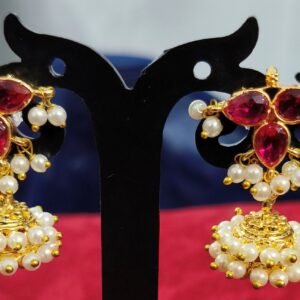 Leaf Pink Stone Jhumka