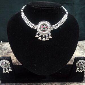 Classic Oxidised Chokar with Stunning Red Stones