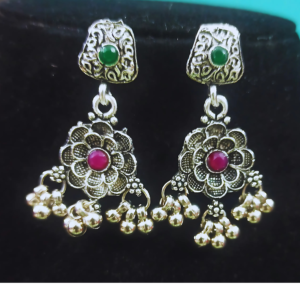 Oxidised Red Stone Necklace Set_Earring