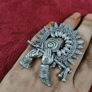 Melody and Grace: Oxidized Ring of Krishna's Flute and Peacock Feather