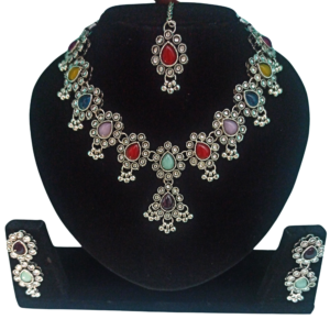 Multi Colour Oxidised Necklace Set_WithMangTika