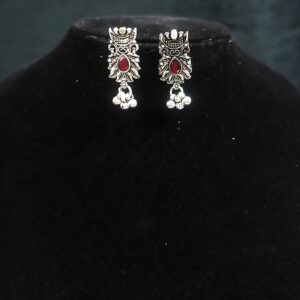 Oxidised Necklace Set Multi Colour Red Earring