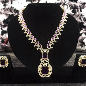 Princess Diamond Necklace Set (Golden Shade With Violet Gems)