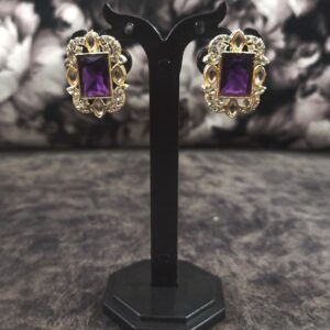 Princess Diamond Necklace Set (Golden Shade With Violet Gems)_Earring