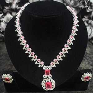 Princess Diamond Necklace Set (Pink Gems)_1