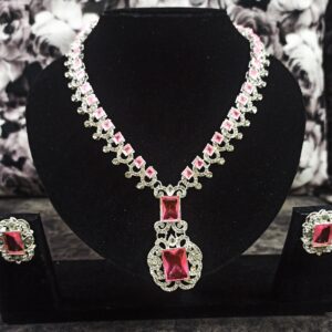 Princess Diamond Necklace Set (Pink Gems)_1