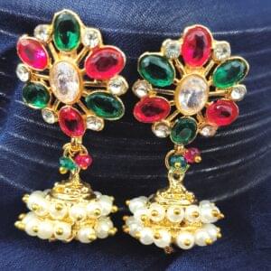 Rainbow Radiance: Multicolour Stone Jhumkas