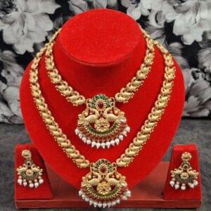Elegant Gold-Plated Temple Jewellery Set
